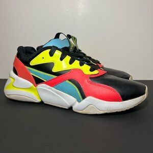 Womens PUMA Nova L Black & Neon Patent Leather Athletic Sneakers / Size 10
